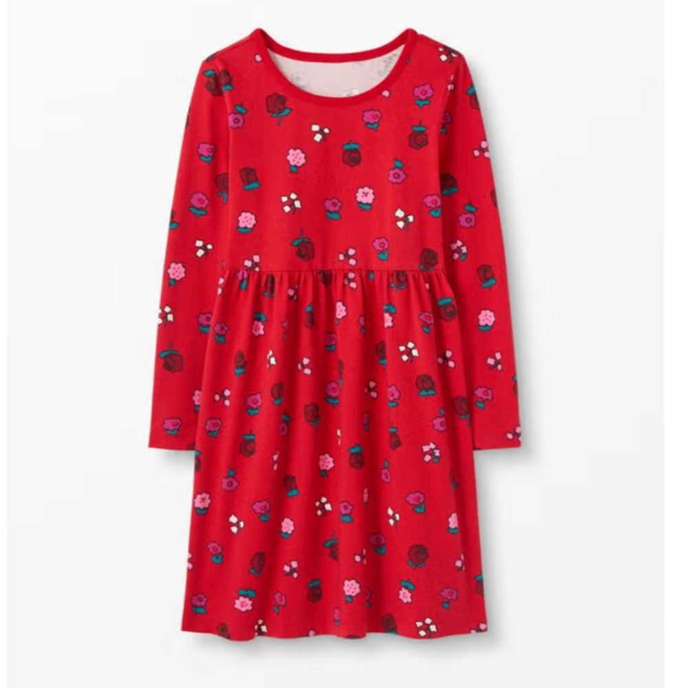 Hanna Andersson Red Floral Long Sleeve Fable Play Dress 6-7